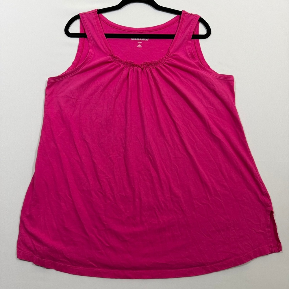 Woman Within Tank Top Gathered Ruffle Scoop Neck Pink Women Size 18/20 L